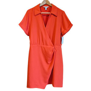 NEW! Nine West Surplice Shirt Dress Lined Side Orange Women's Size Large